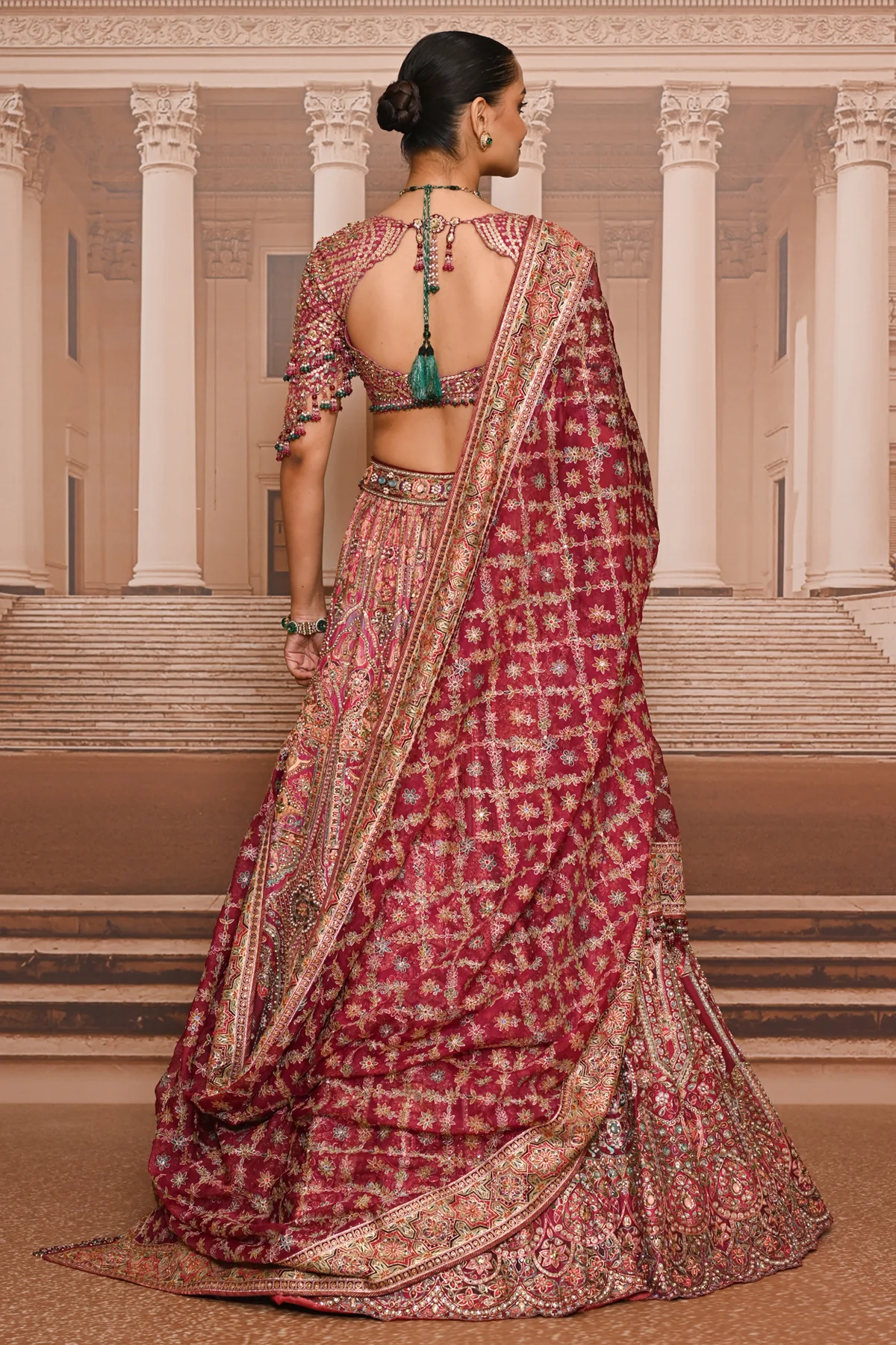 Ever Bloom Byzantium Painted Kashida Lehenga - Image 4