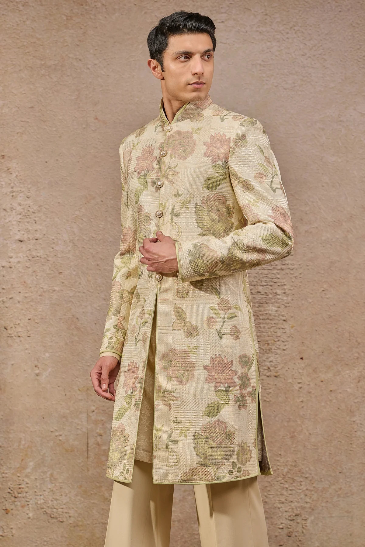 Languid Summer Classic Floral Motif Sherwani - Image 2