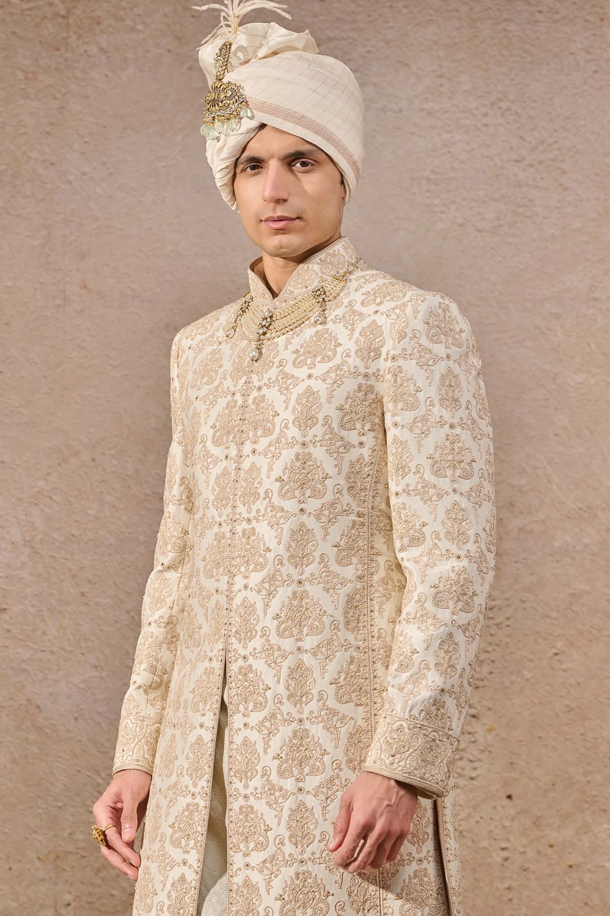 Languid Summer Classic Hand Embroidered Sherwani - Image 4