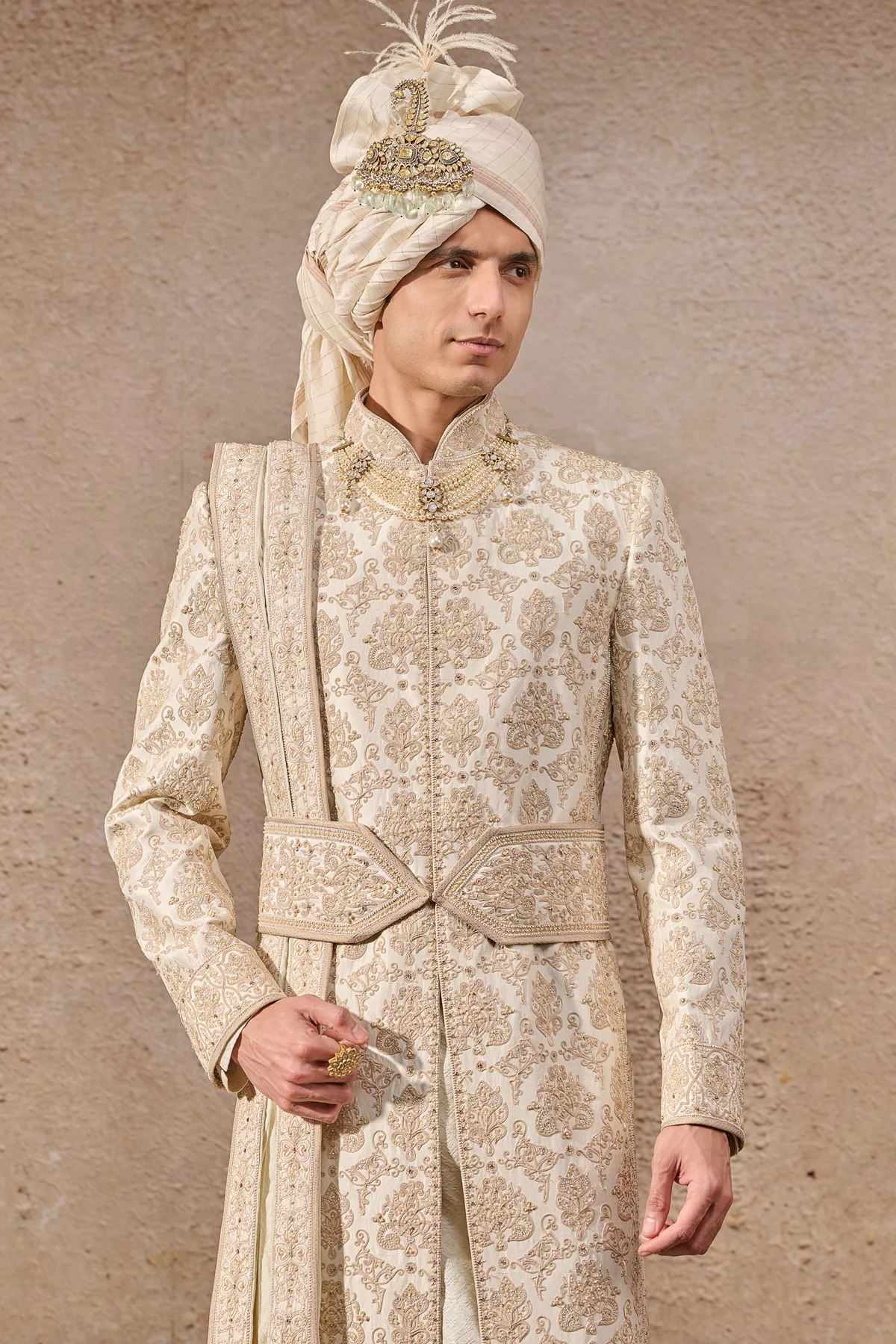 Languid Summer Classic Hand Embroidered Sherwani - Image 5