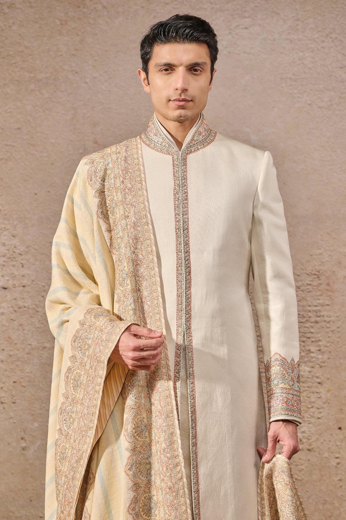 Languid Summer Classic Thread Work Embroidered Sherwani - Image 5