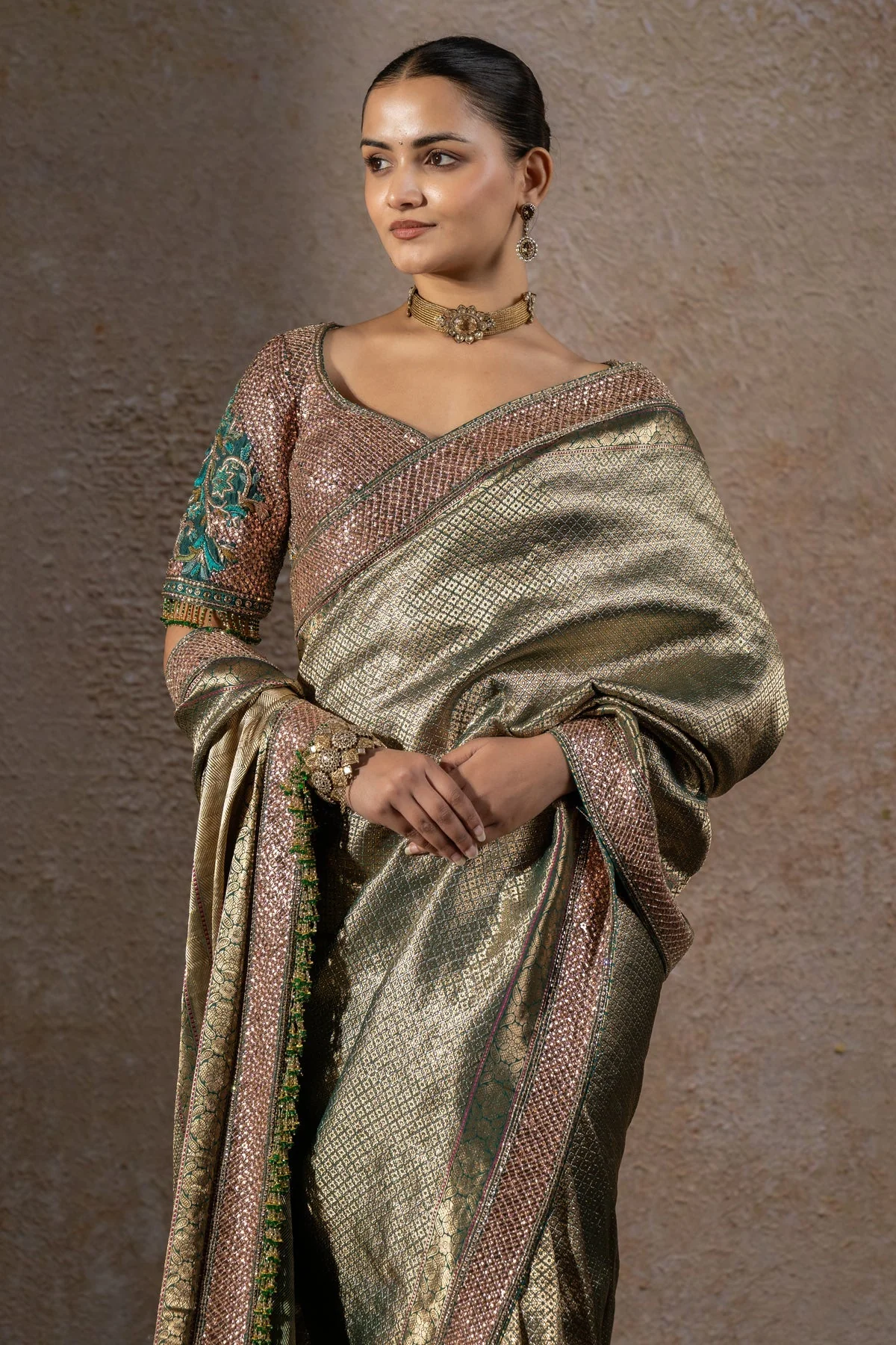Quintessence  Crystal Detailed Brocade Saree - Image 3
