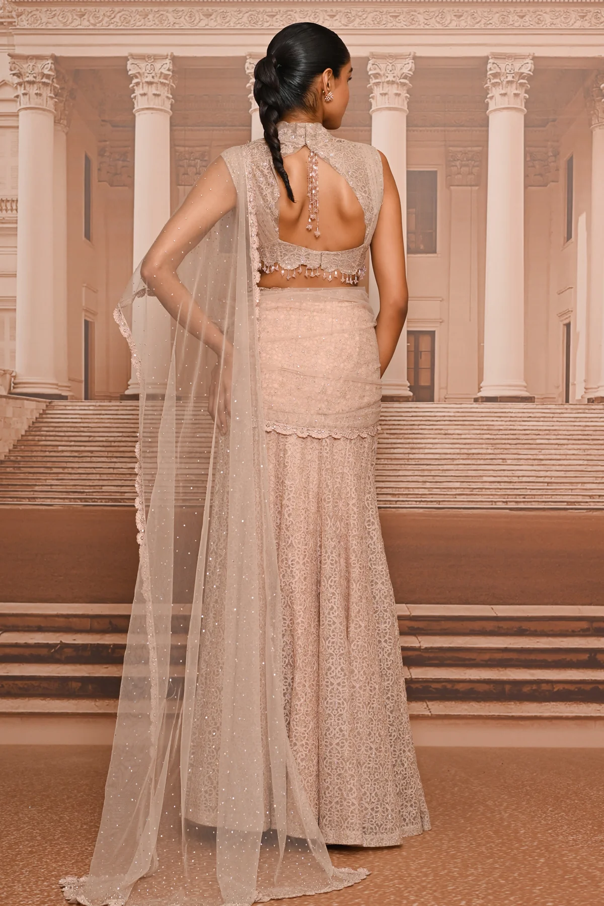 Ever Bloom Crystal Lace Concept Saree - Image 6