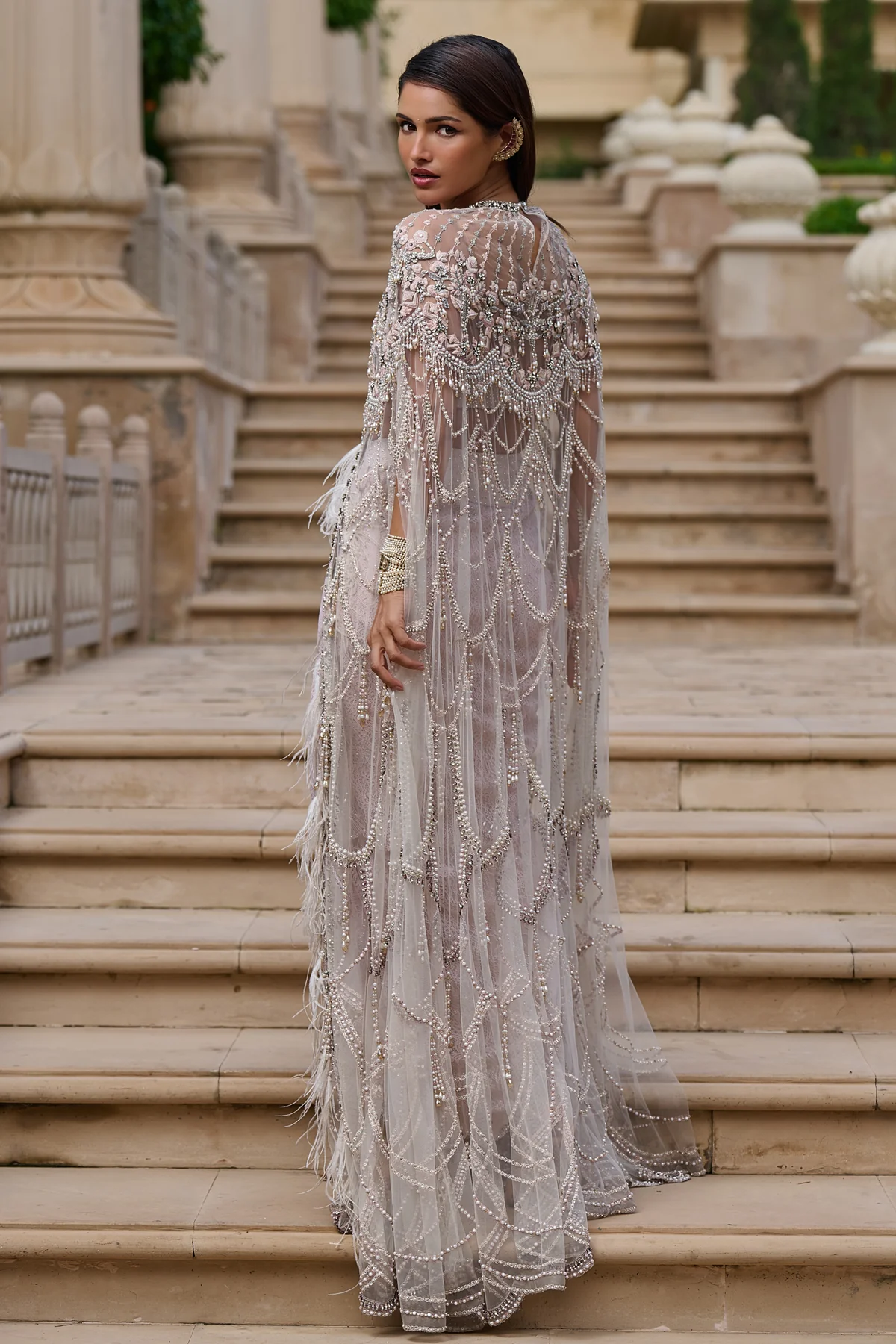 Quintessence Crystal, Pearl & Feather Cape Set - Image 3