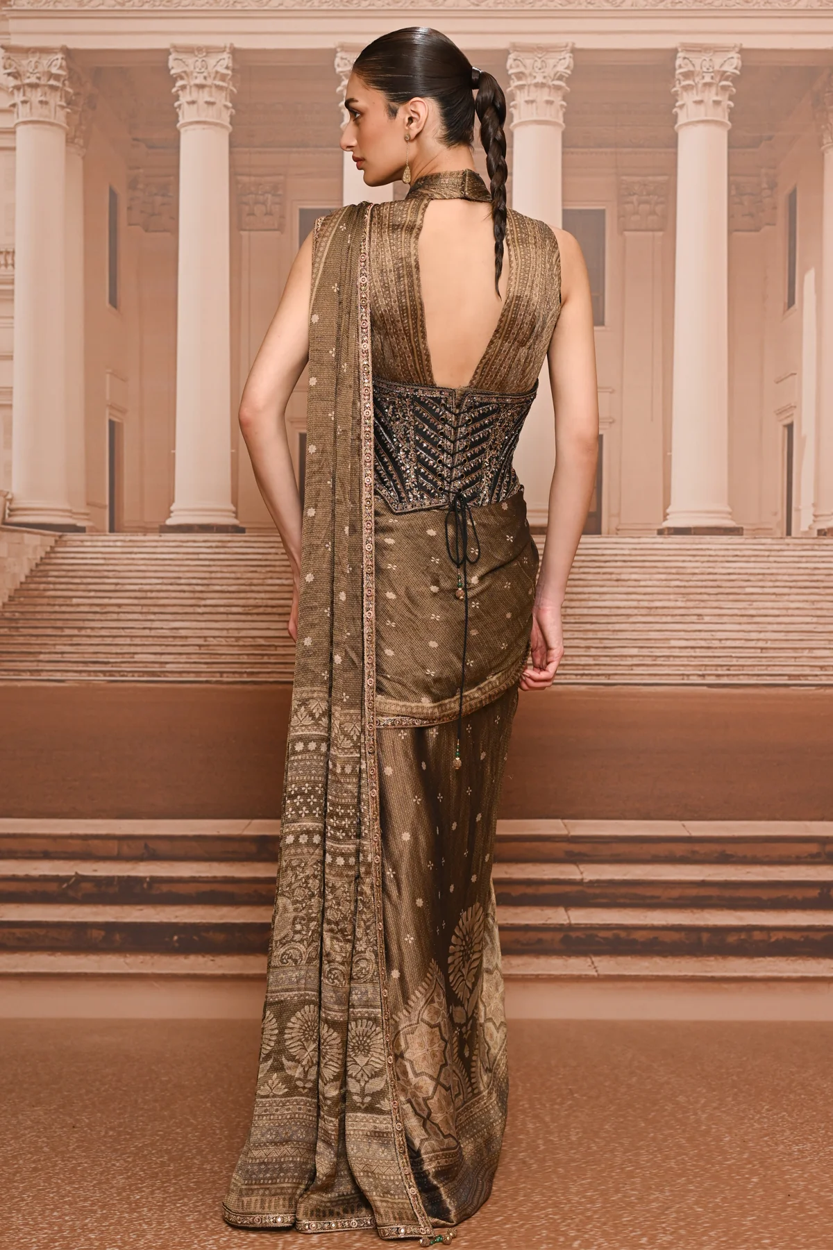 Ever Bloom Draped Concept Saree And Corset - Image 5