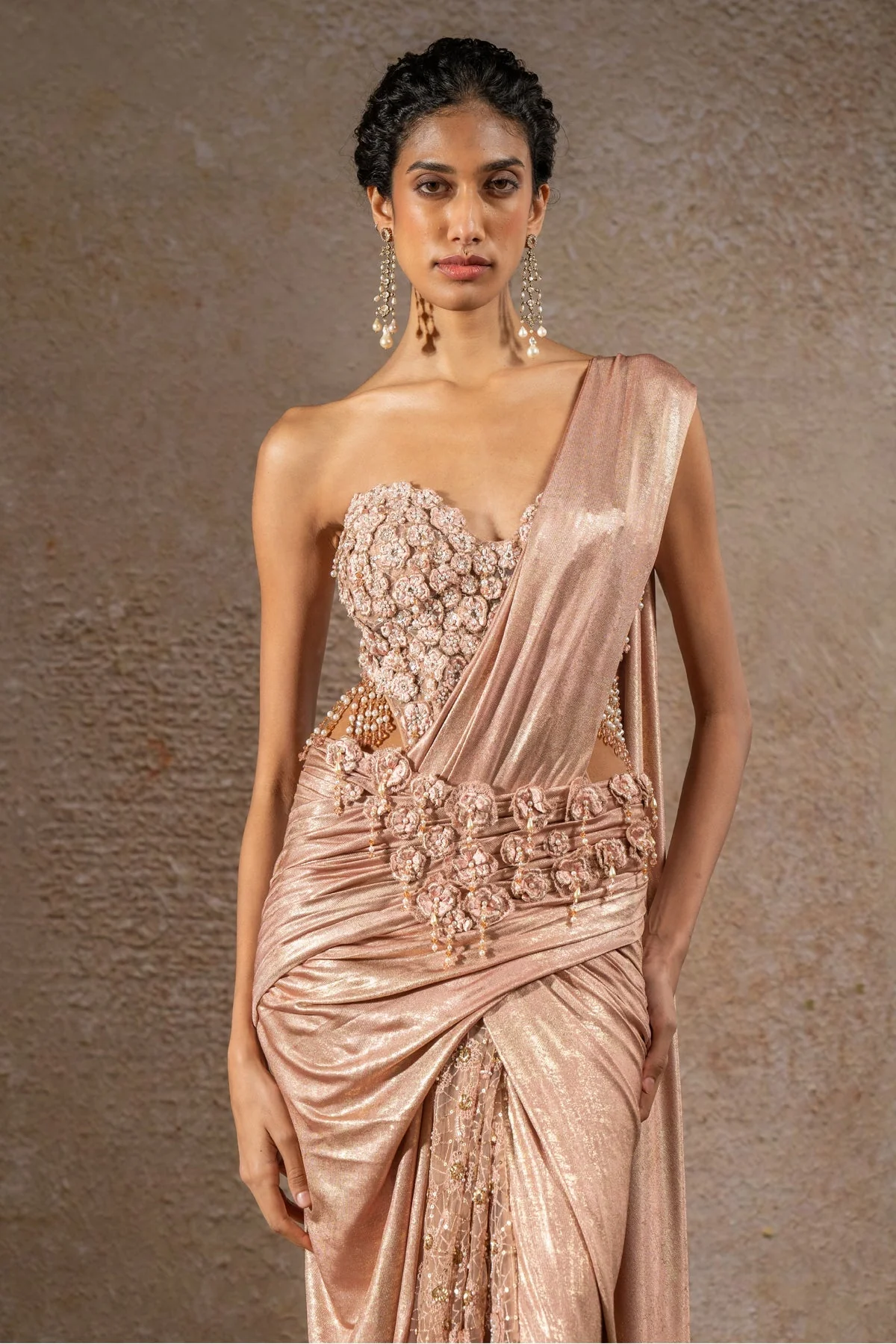 Golden Light Draped Concept Saree & Corset - Image 6