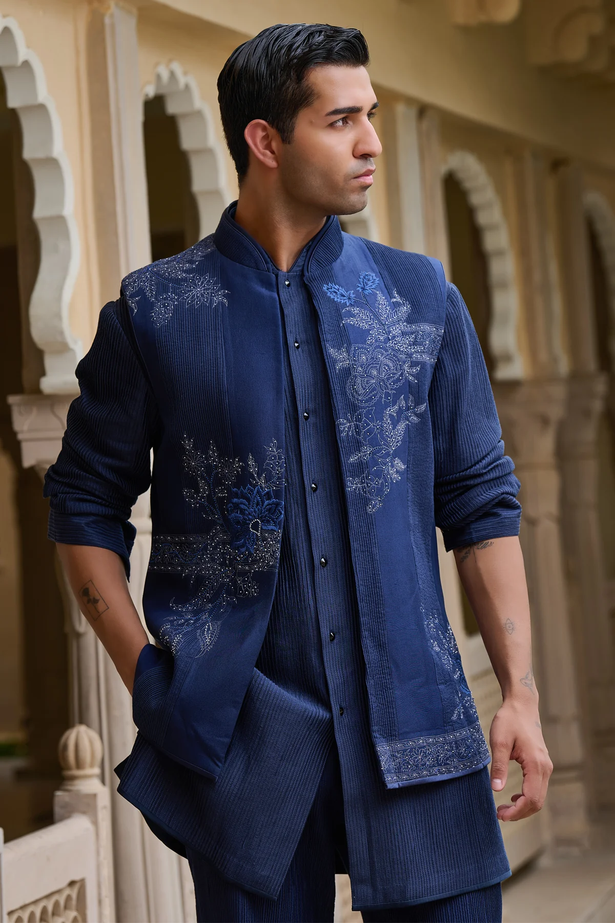 Golden Light Dual-Panelled Embroidered Waistcoat Set - Image 5