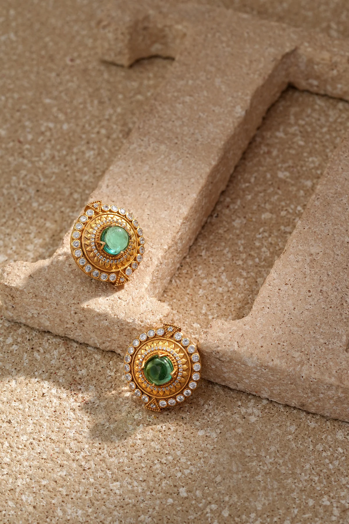 Emerald Cabochon Round Studs - Image 2