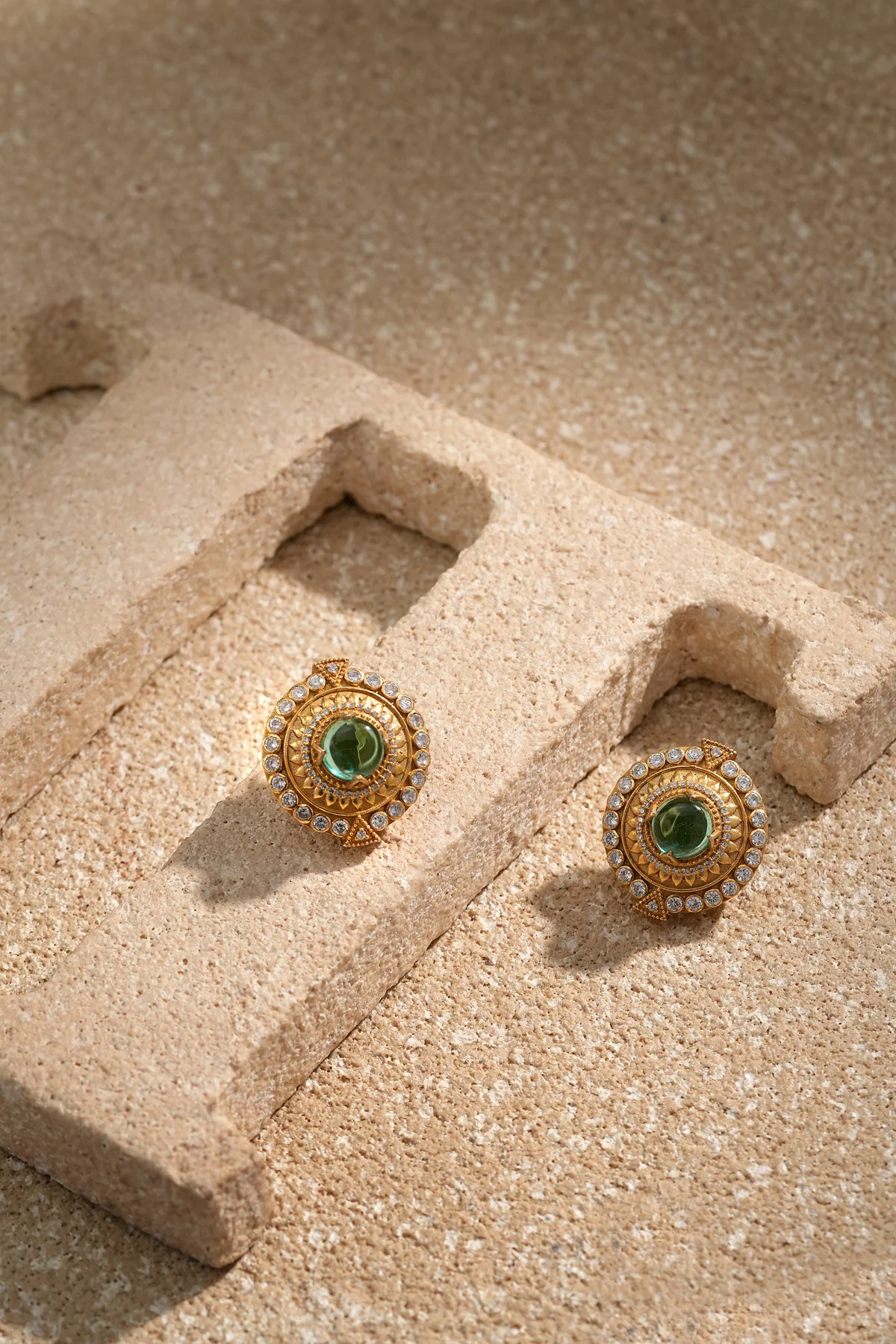 Emerald Cabochon Round Studs - Image 4