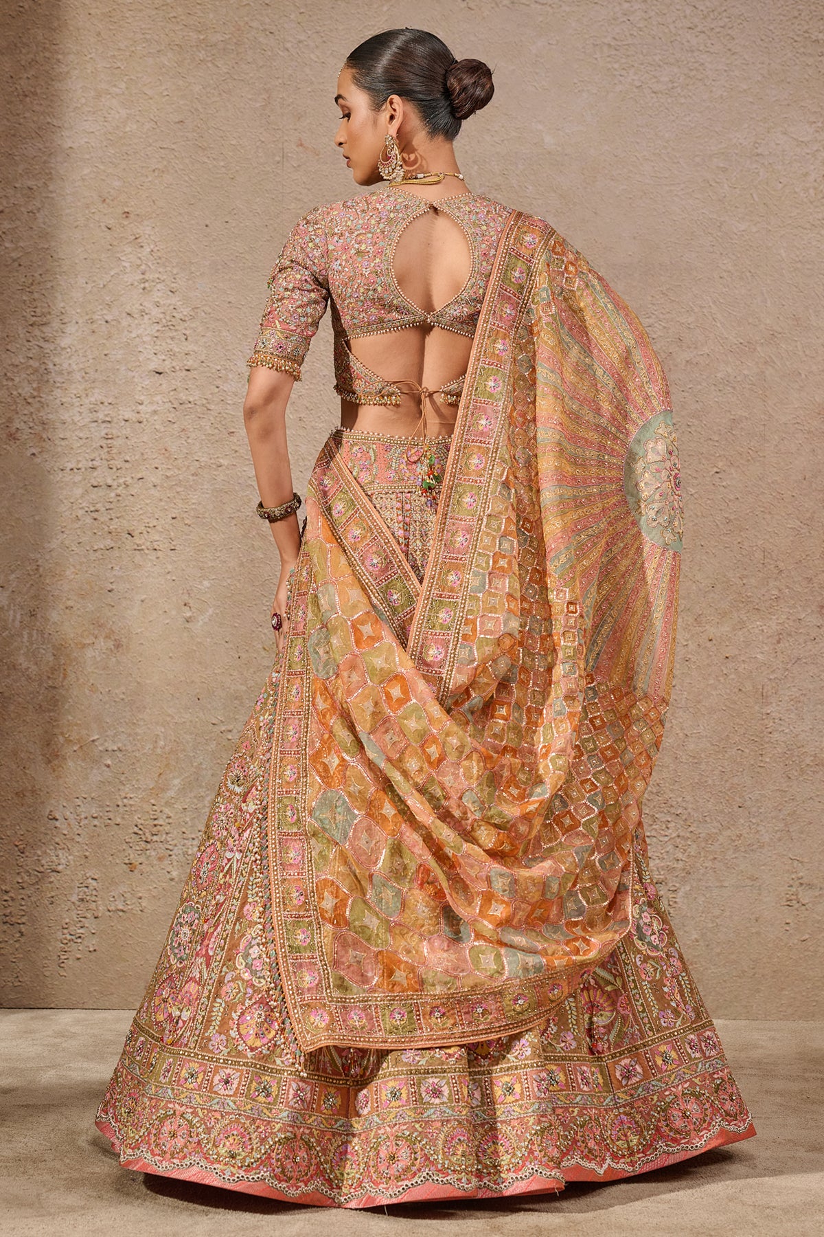Timeless Floral Motif Aari Bridal Lehenga - Image 3