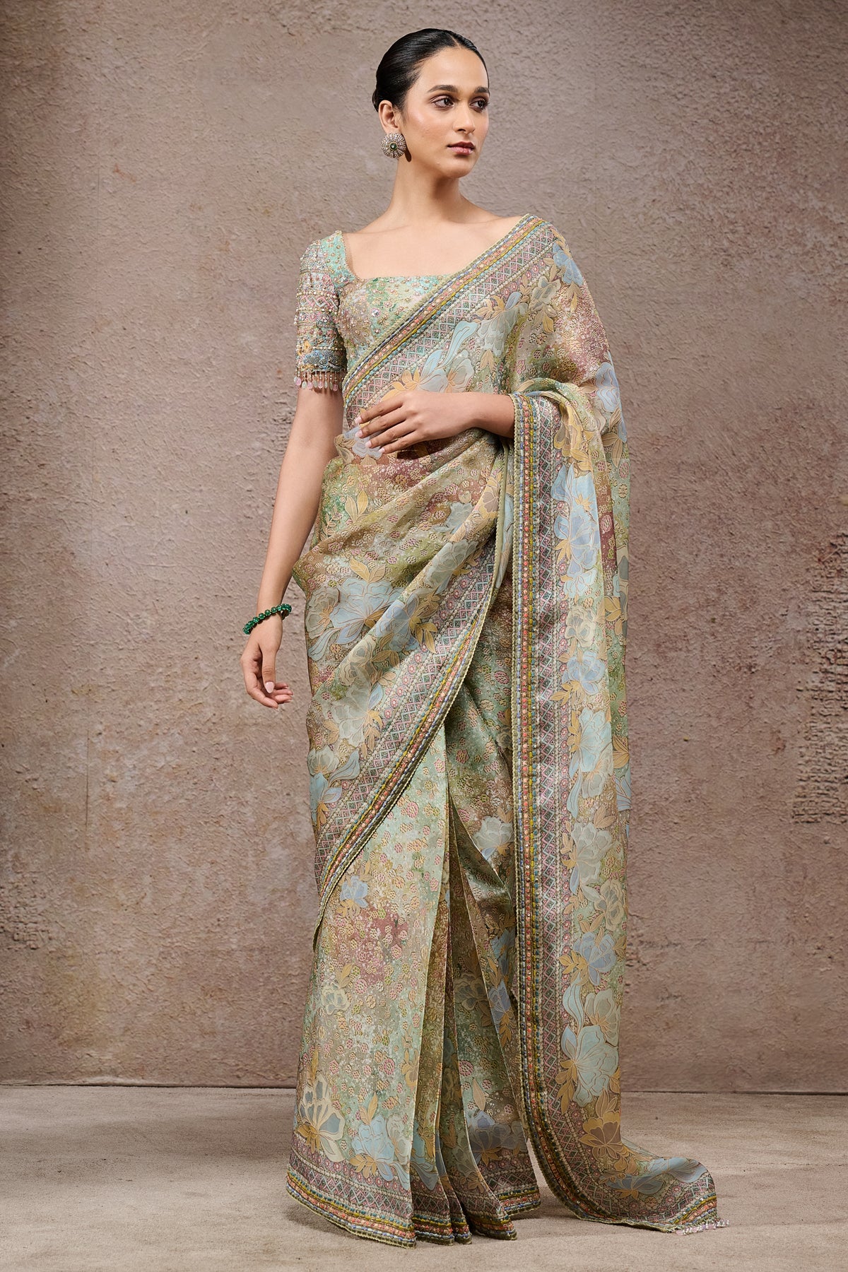 Golden Light Floral Organza Saree