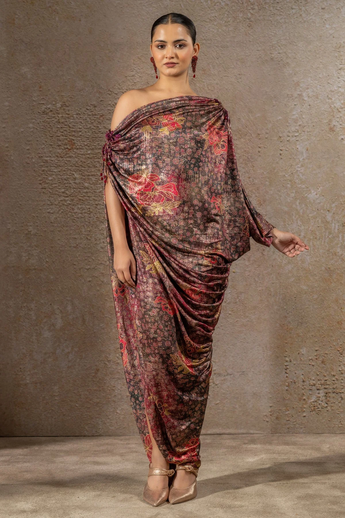 Golden Light Floral Print Dress - Image 2