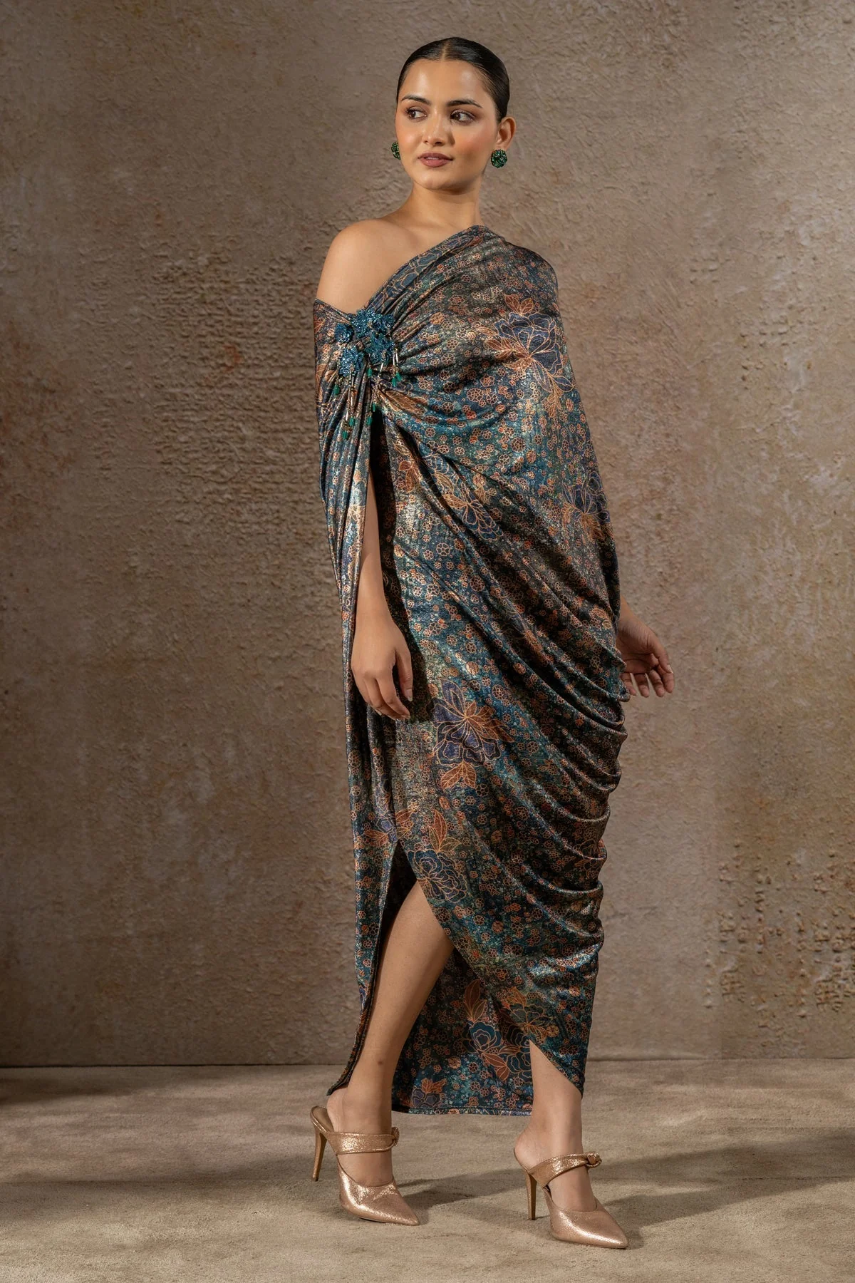 Golden Light Floral Print Dress - Image 5