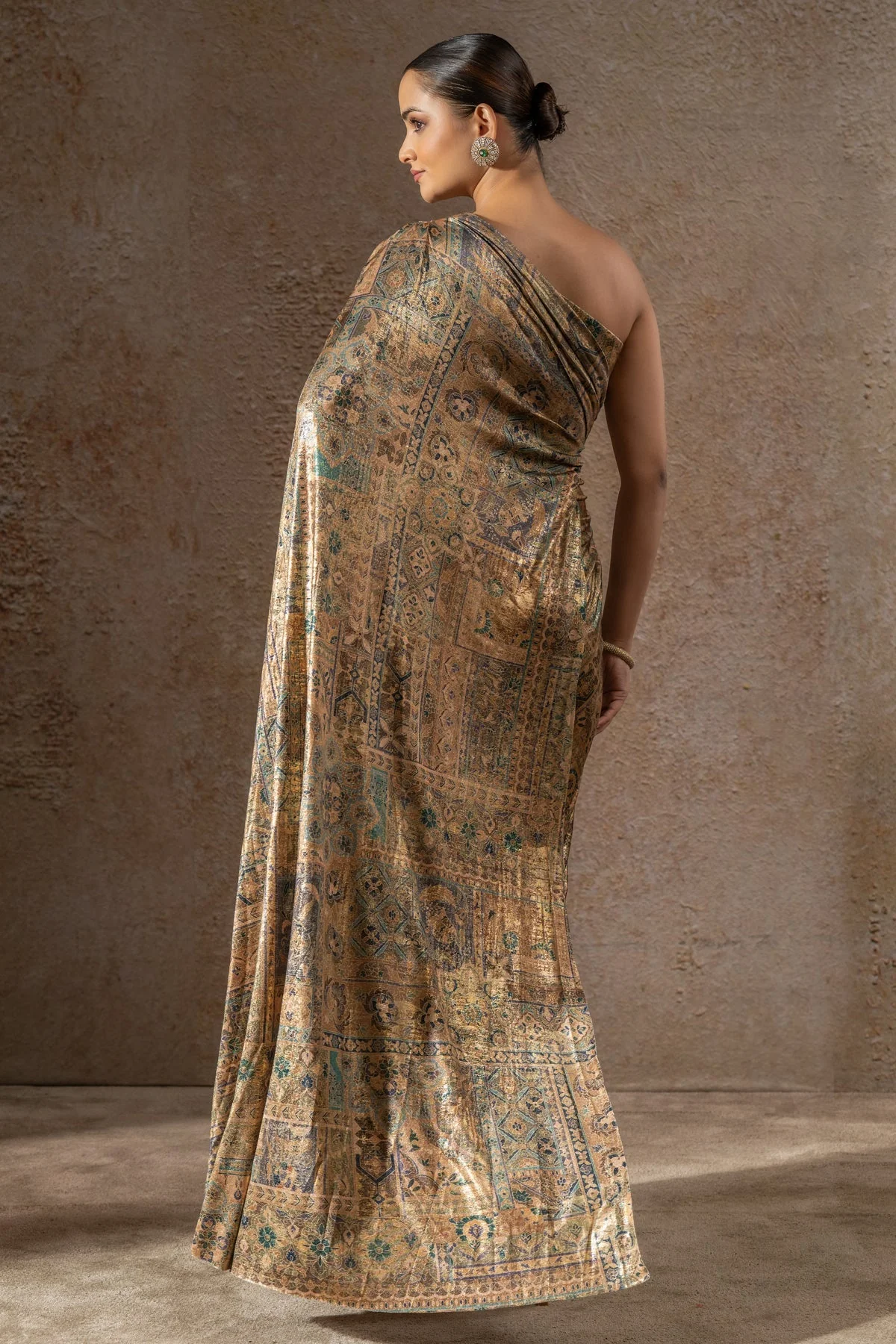 Golden Light Foil Jersey Classic Draped Dress - Image 6