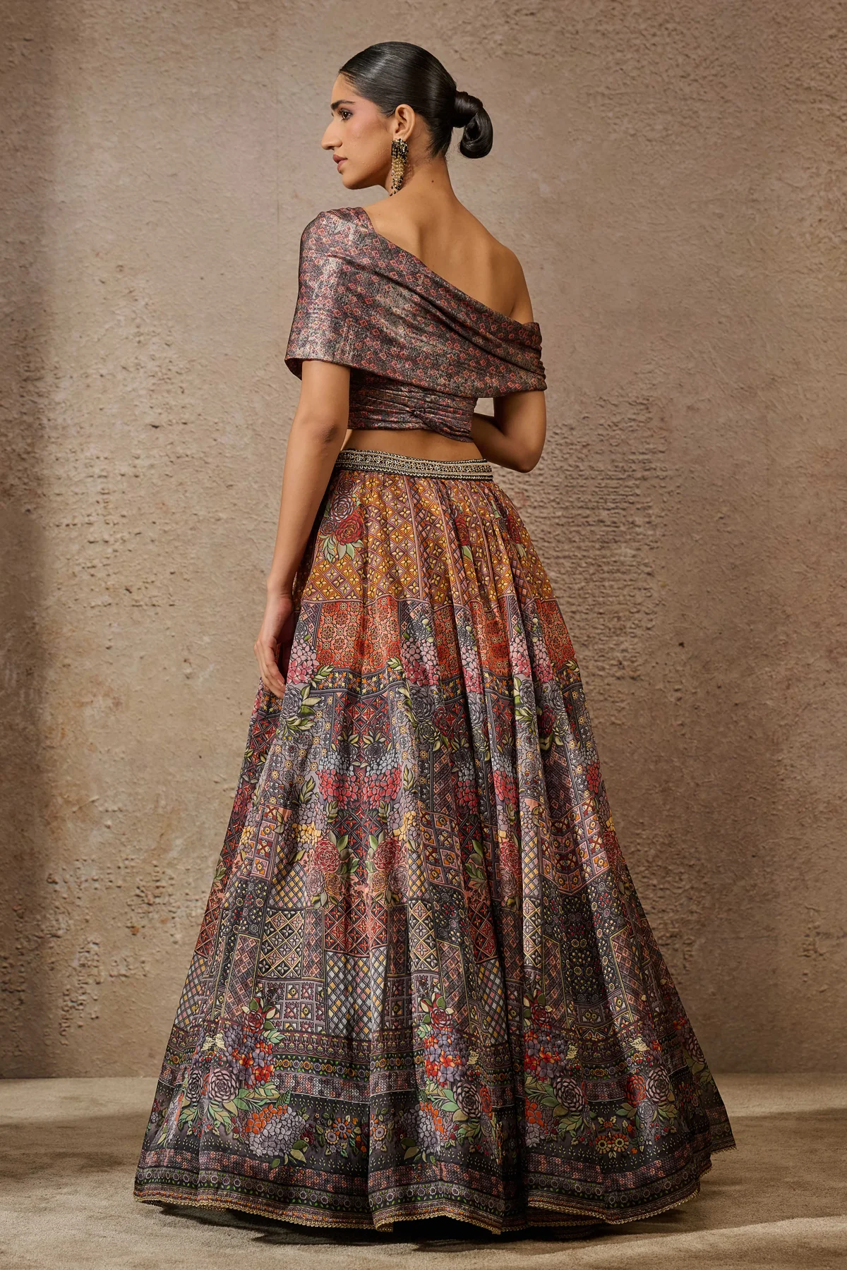 Otherworldly Foil Jersey Printed Lehenga With Draped Blouse - Image 4