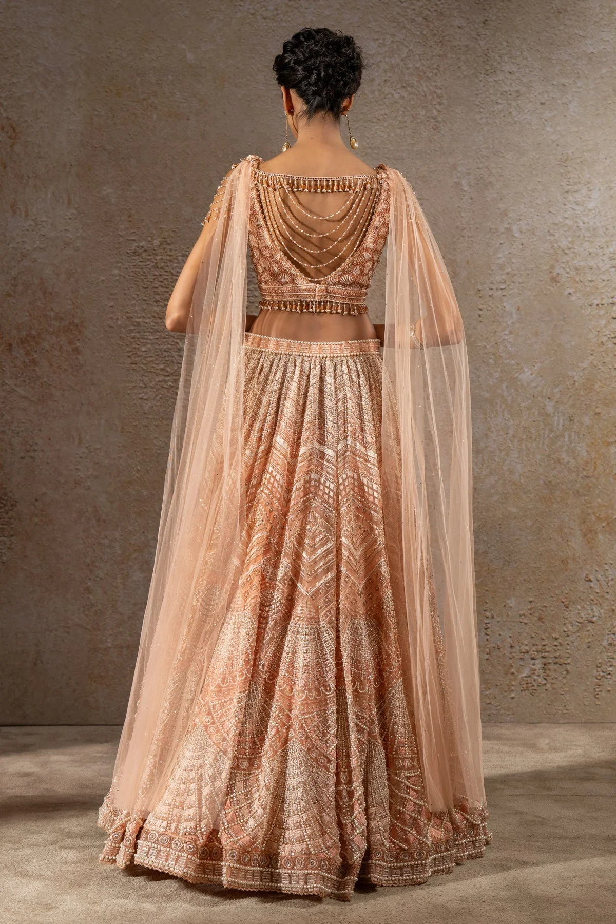 Golden Light geometric embroidered lehenga with Drape - Image 6