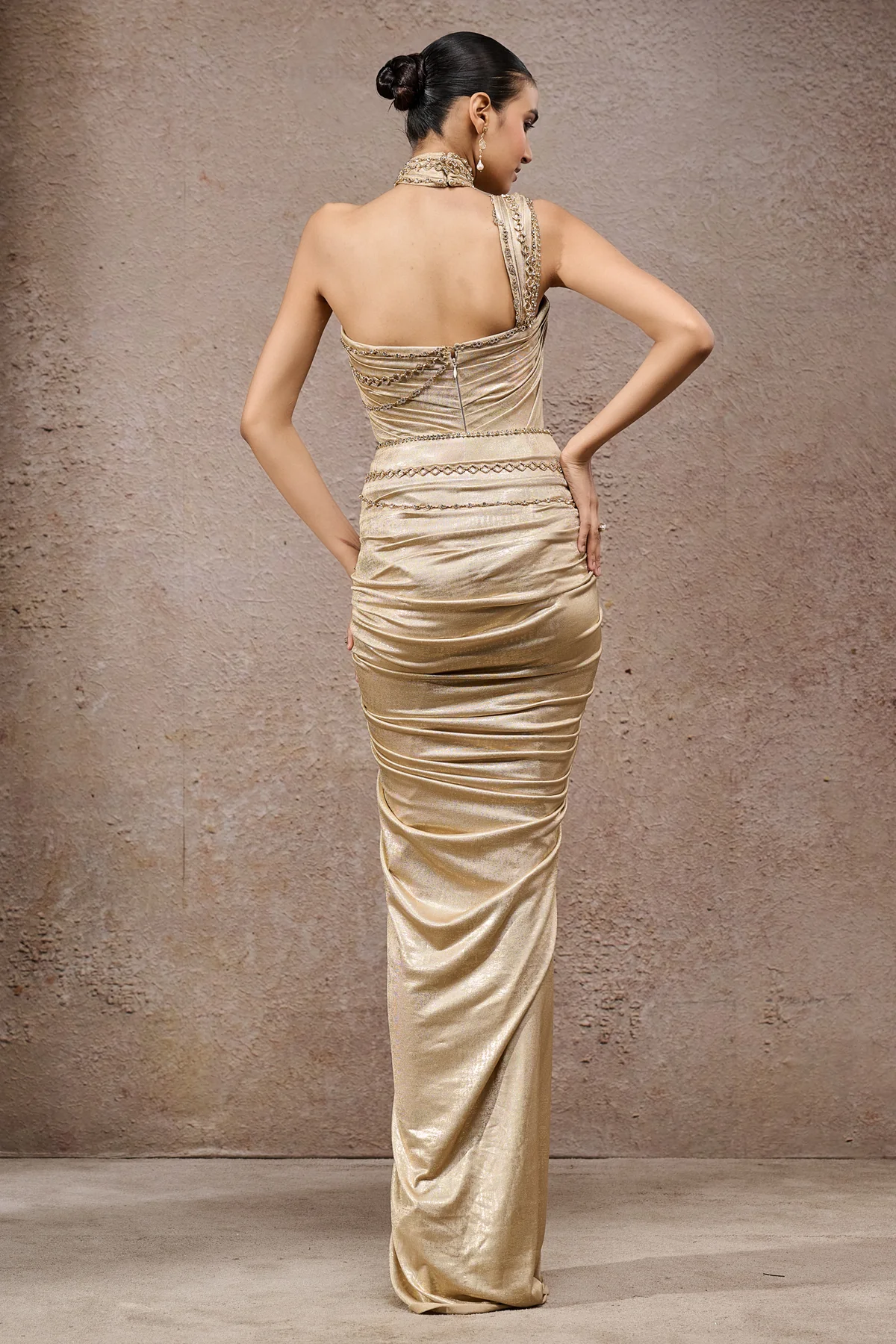 Golden Light Gold Chain Draped Bodysuit & Skirt - Image 7