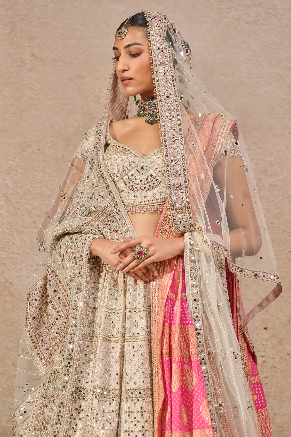 Timeless Hand Embroidered Mirror Work Lehenga - Image 3