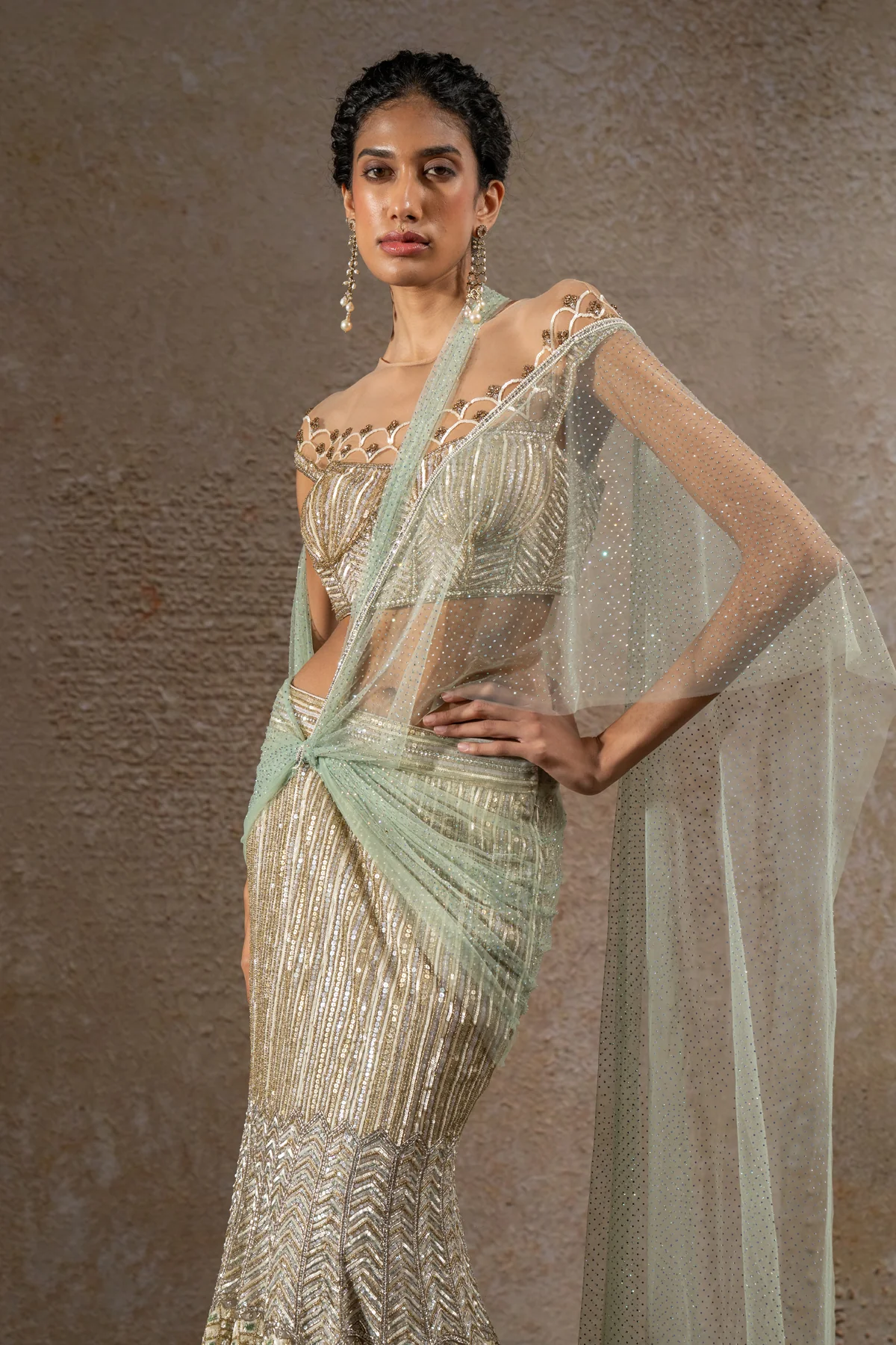 Timeless Hand Embroidered Sequin Fishtail Skirt & Corset Set - Image 4