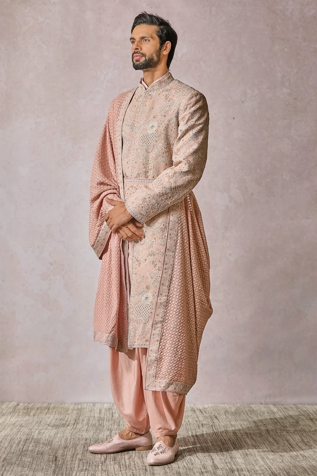 SOL Sherwani Kurta Salwar Kamarbandh Stole Safa Jutti Fabric - Image 3