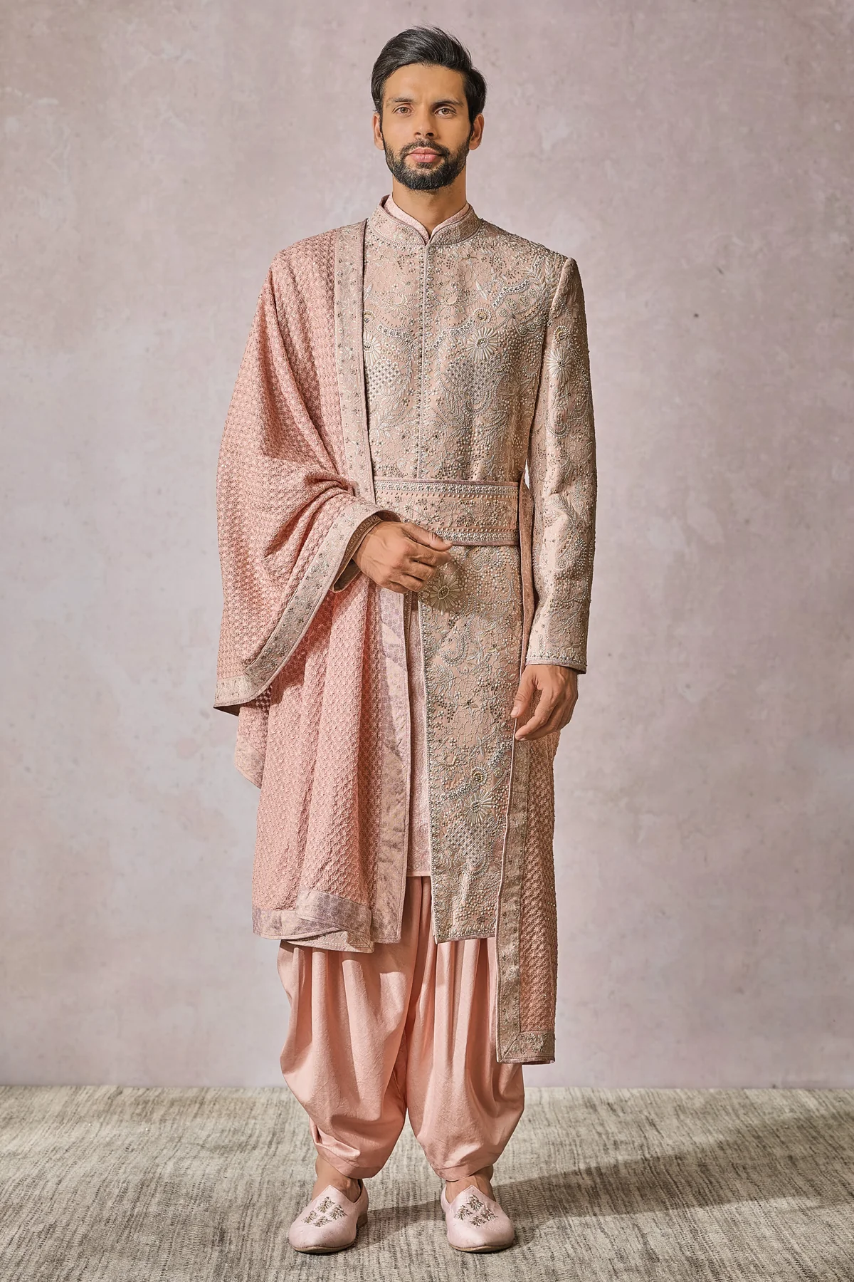 SOL Sherwani Kurta Salwar Kamarbandh Stole Safa Jutti Fabric - Image 4