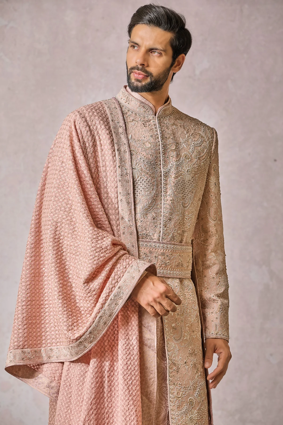 SOL Sherwani Kurta Salwar Kamarbandh Stole Safa Jutti Fabric - Image 5