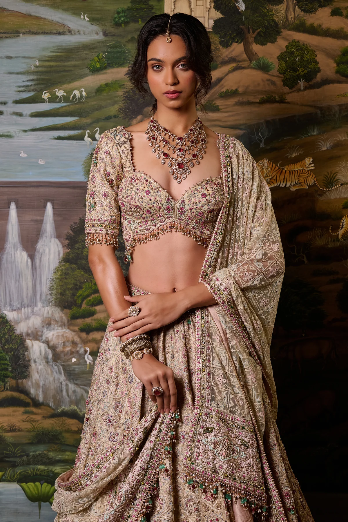 Quintessence Mosaic Kashida Lehenga - Image 3