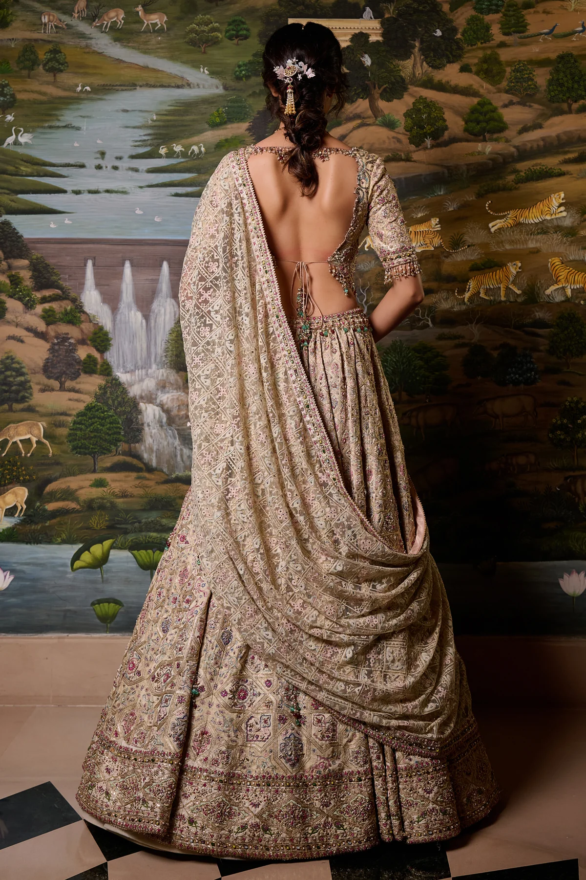 Quintessence Mosaic Kashida Lehenga - Image 4