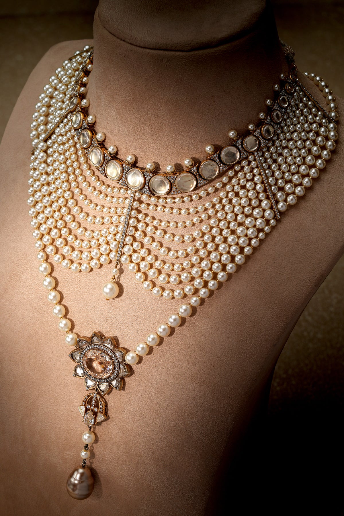 Multi Layered Pearl Lotus Necklace - Image 3
