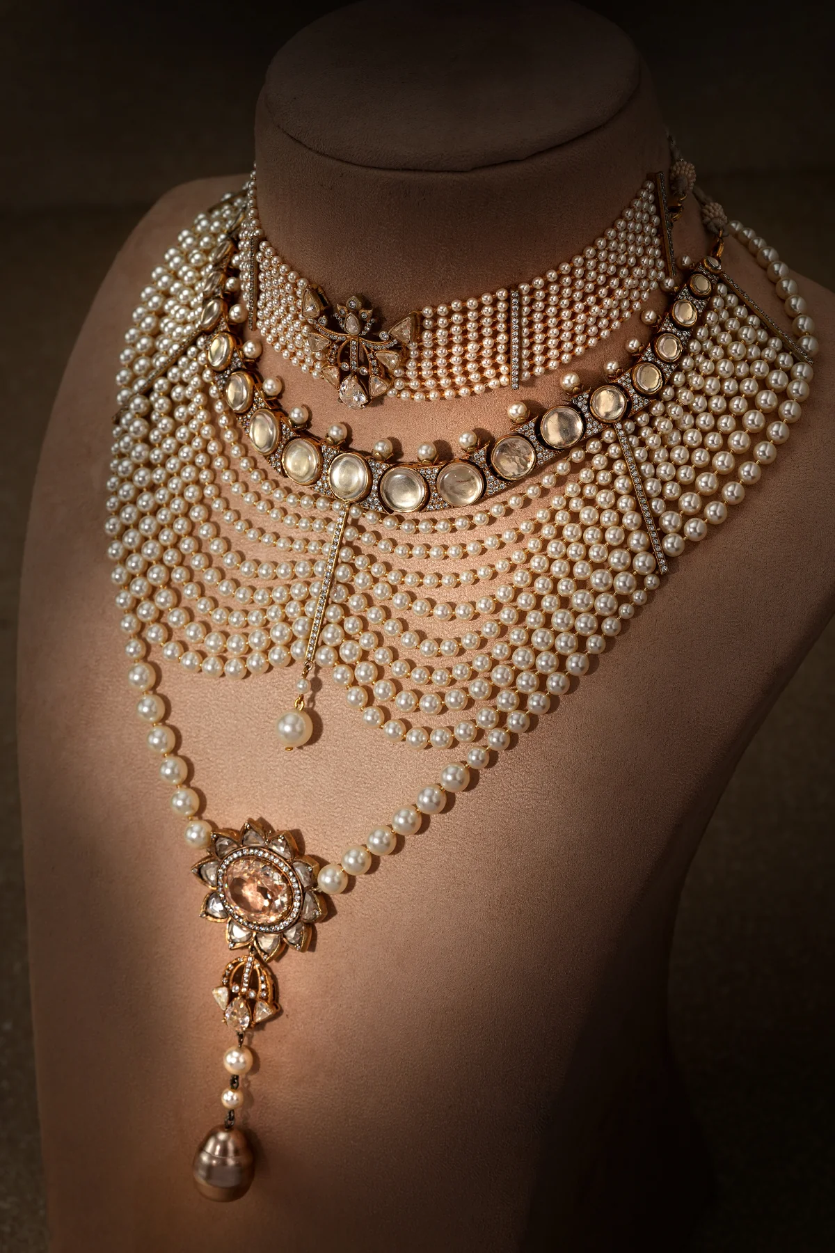 Multi Layered Pearl Lotus Necklace - Image 4