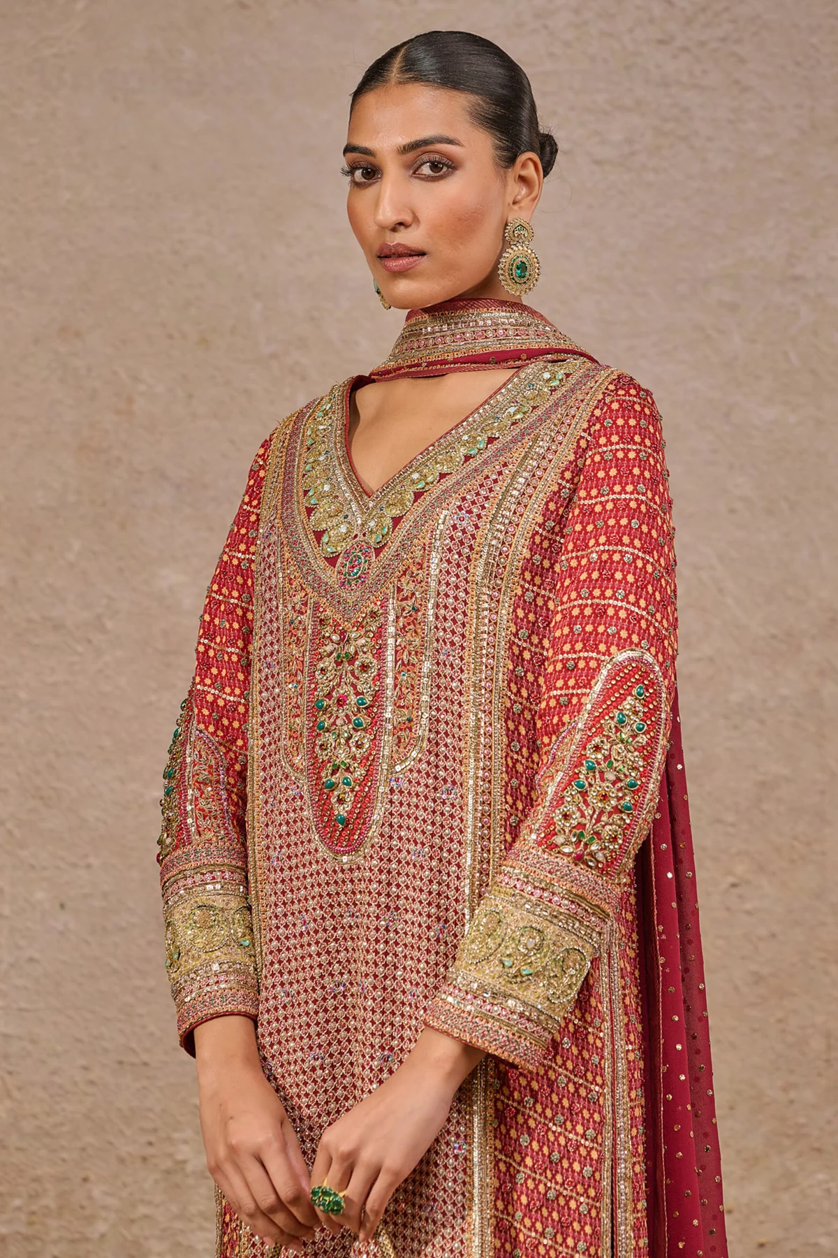 Timeless Navratna Bejewelled Kurta Churidar Set - Image 3
