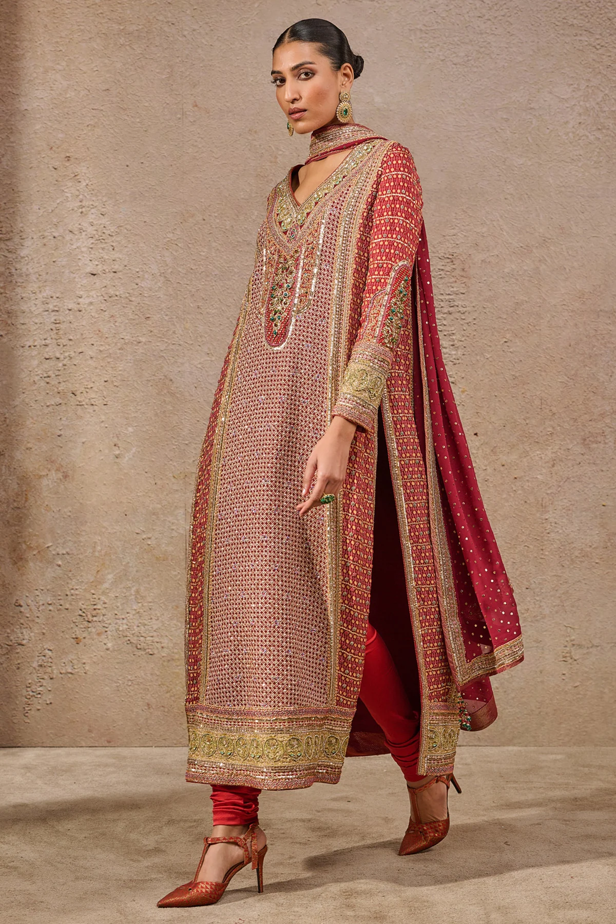 Timeless Navratna Bejewelled Kurta Churidar Set - Image 4