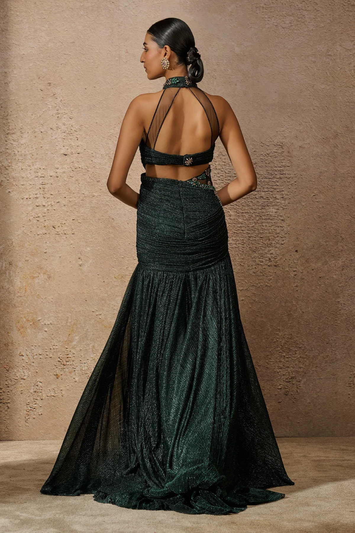 Otherworldly Sculpted Jewelled Crinkle Gown - Image 4