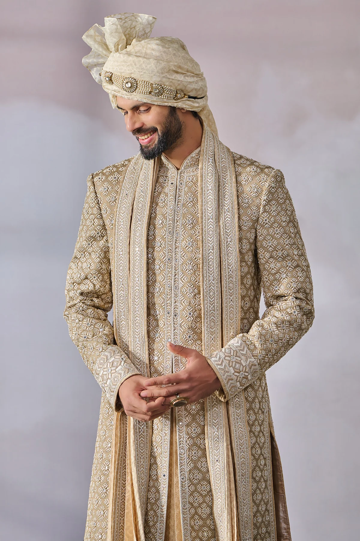 SOL Sherwani , Kurta , Churidar , Stole , Kamarbandh , Safa , Jutti Fabric - Image 3