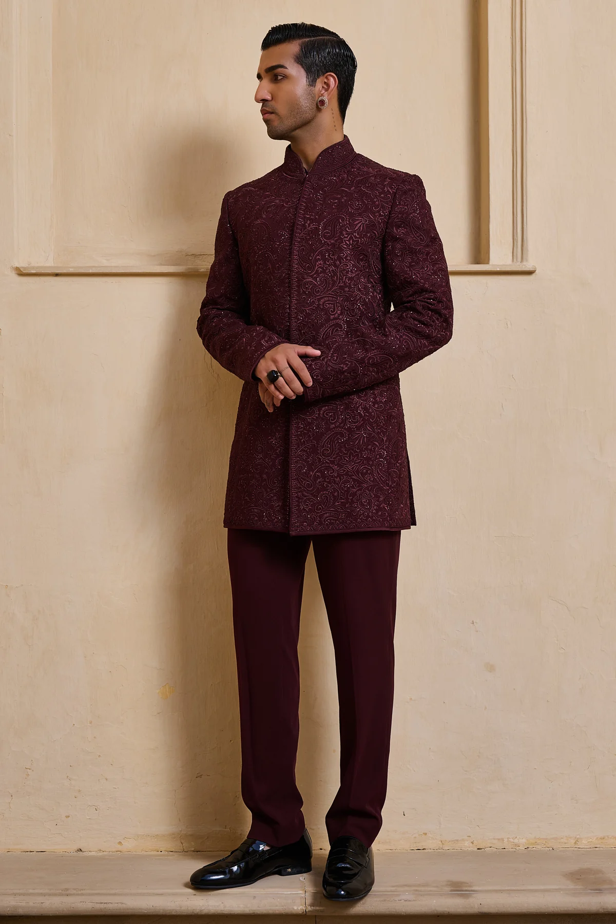 Golden Light Tonal Embroidered Bandhgala Set - Image 6