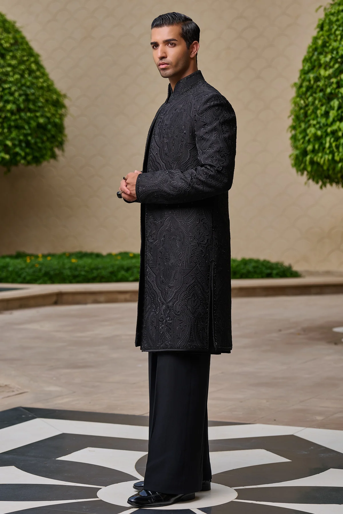 Golden Light Tonal Embroidered Sherwani Set - Image 3